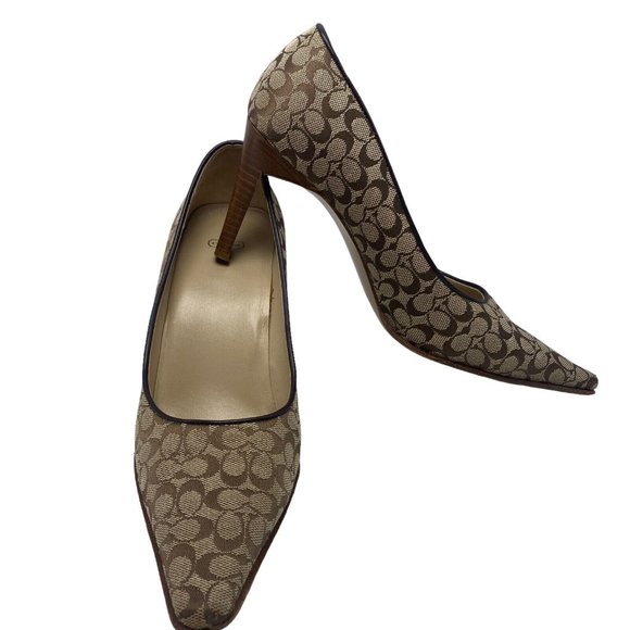 Coach Shawna US 7.5 Mini Signature C Canvas Pointed Toe Heels Pumps Italy Brown - Picture 3 of 10